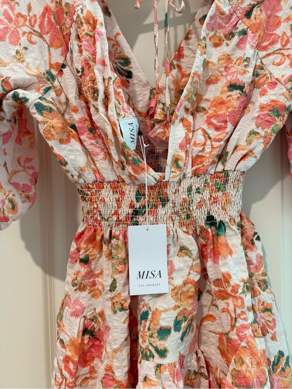 Misa Los Angeles Pink and Orange Floral Midi Dress